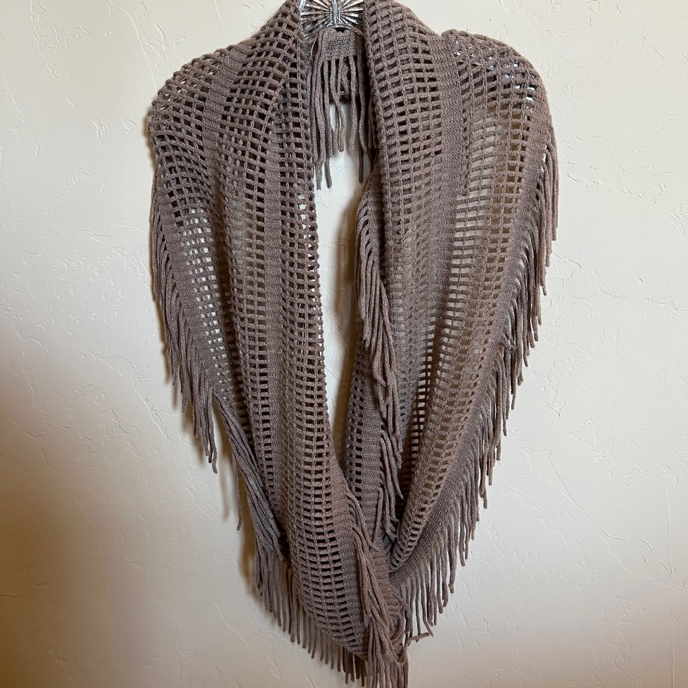 BP Open Weave Fringe Infinity Scarf